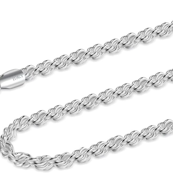 925 Sterling Silver Rope Chain Lobster Clasp 2.5mm Silver Chain for Men Women Si